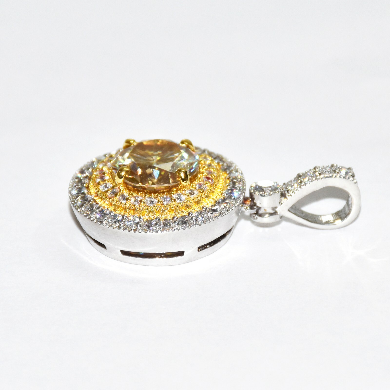 4 Ct Champagne Diamond Pendant in 925 Sterling Silver Certified Anniversary Gift