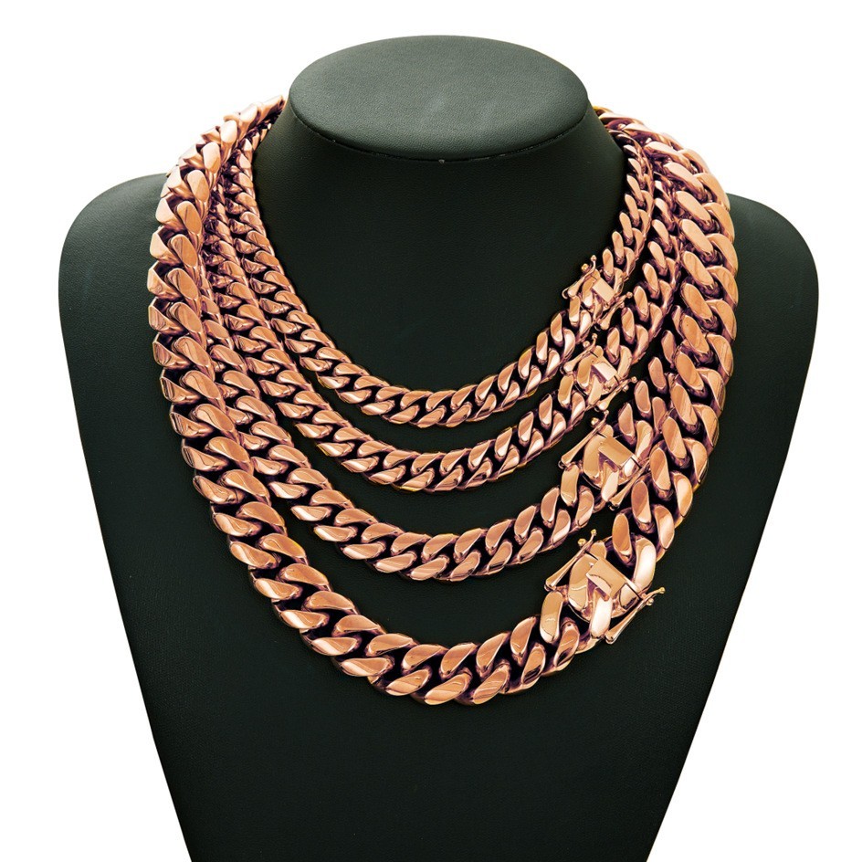 10-22MM Stainless Steel Rose Gold Miami Hip Hop Cuban Chain Necklace Bracelet
