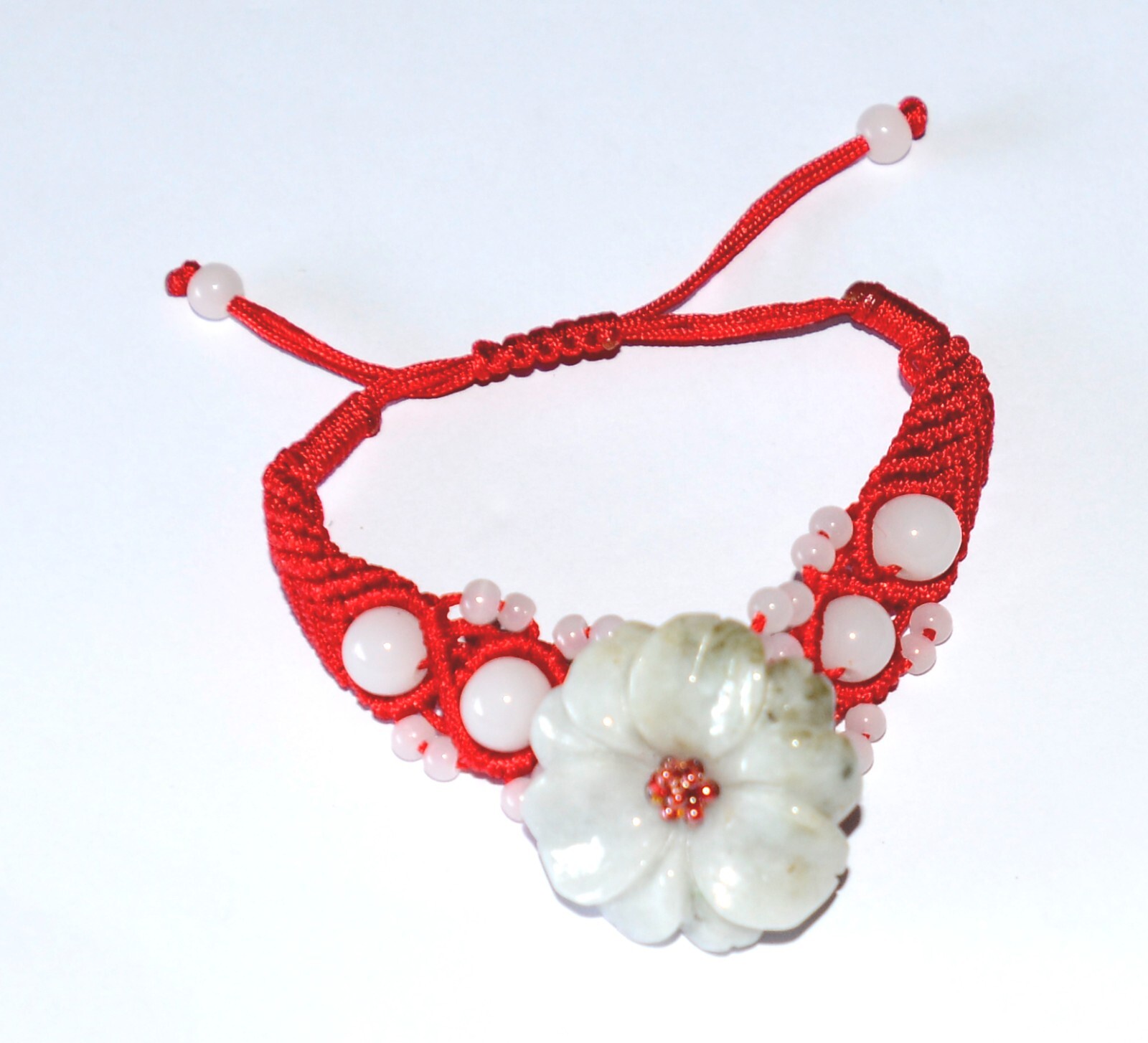 Macrame Friendship Adjustable Red Cord Feng Shui Flower Jade Charm Bracelet