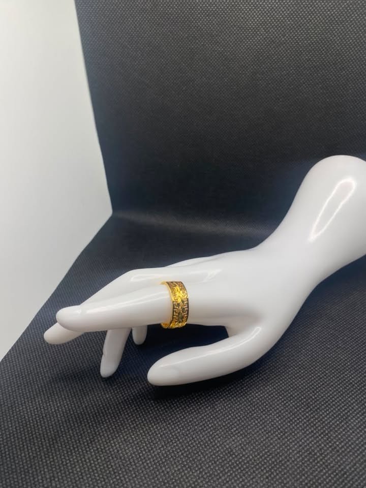 Women Gold Ring Size 18 Greek Key Band Statement Ring Vintage Fashion Jewelry