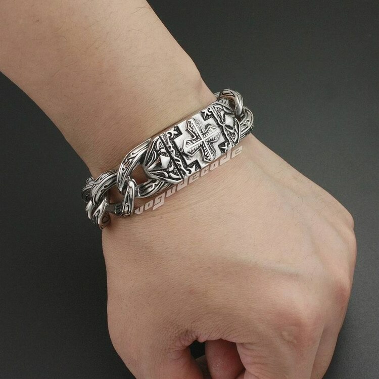 Stainless Steel Cross Link Chain Mens Biker Bracelet Punk Jewelry 5C016A