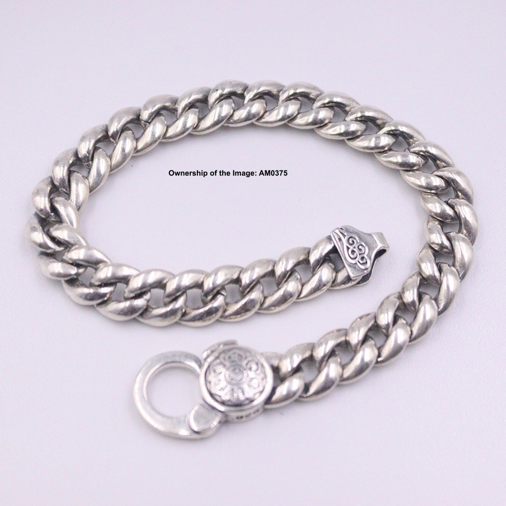 Pure 925 Sterling Silver Women Men Bracelet 9mm Curb Cuban Link Chain 8.26inch