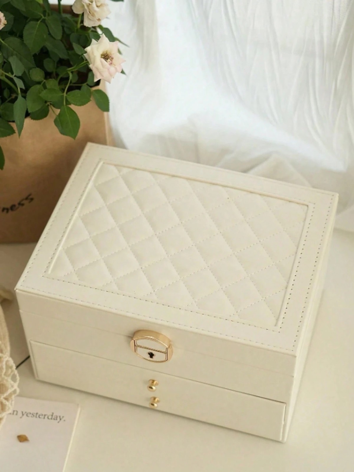 Large 3 Layer PU Leather Jewelry Box Organizer Storage Case Drawer Lock Womens