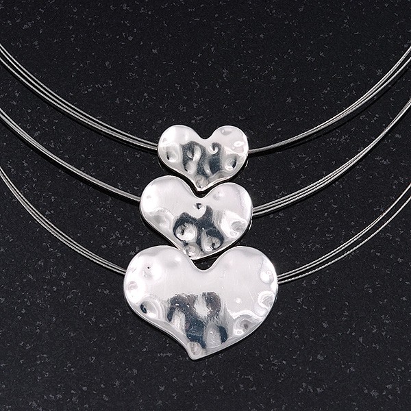 3 Strand ‘Heart’ Wire Necklace In Silver Plating – 36cm Length/ 6cm Extension