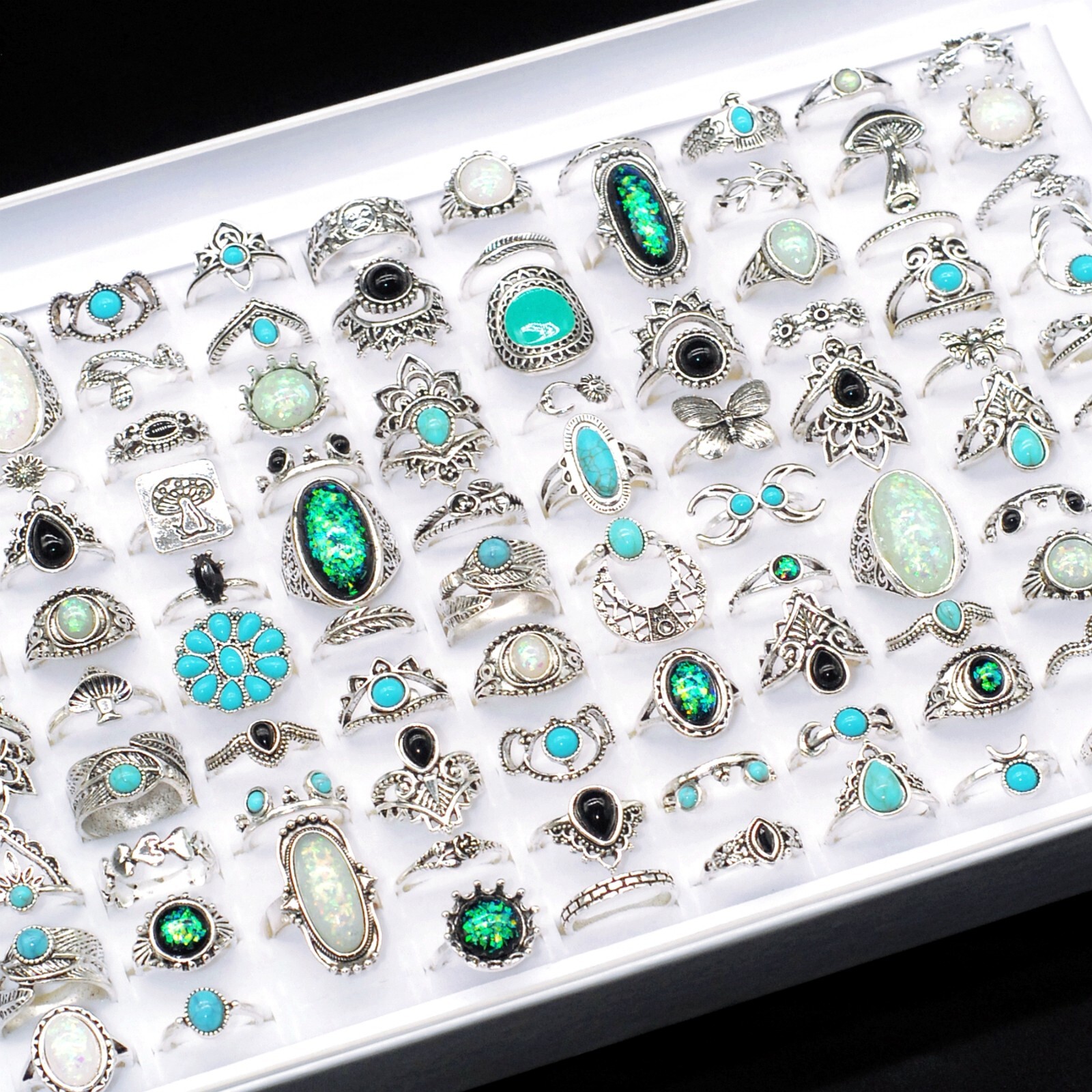 20/30/50pcs Mixed Flower Stone Bohe Vintage Rings Women Charm Party Gift Jewelry