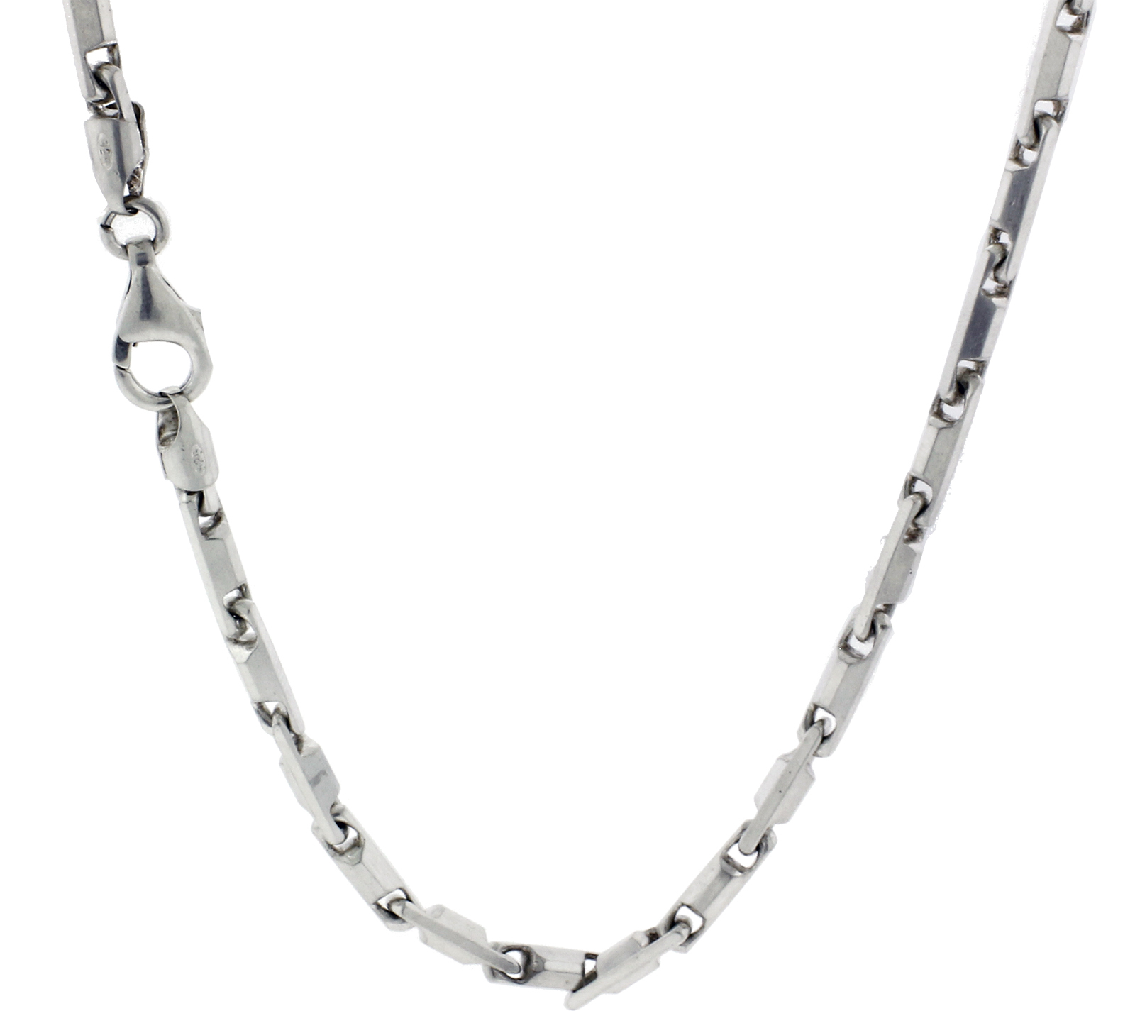 925 Sterling Silver Heshe Arrow Bullet Link 2.5mm Chain Necklace 16 inches