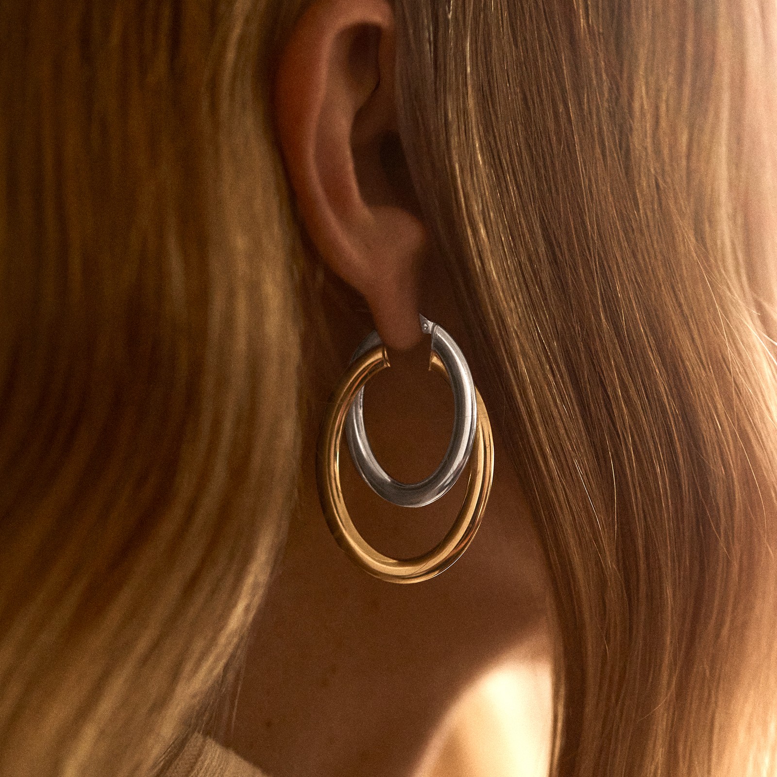 Ross-Simons IT Silver & 18k Gold Plate Double-Hoop Earrings 1 5/8 inches