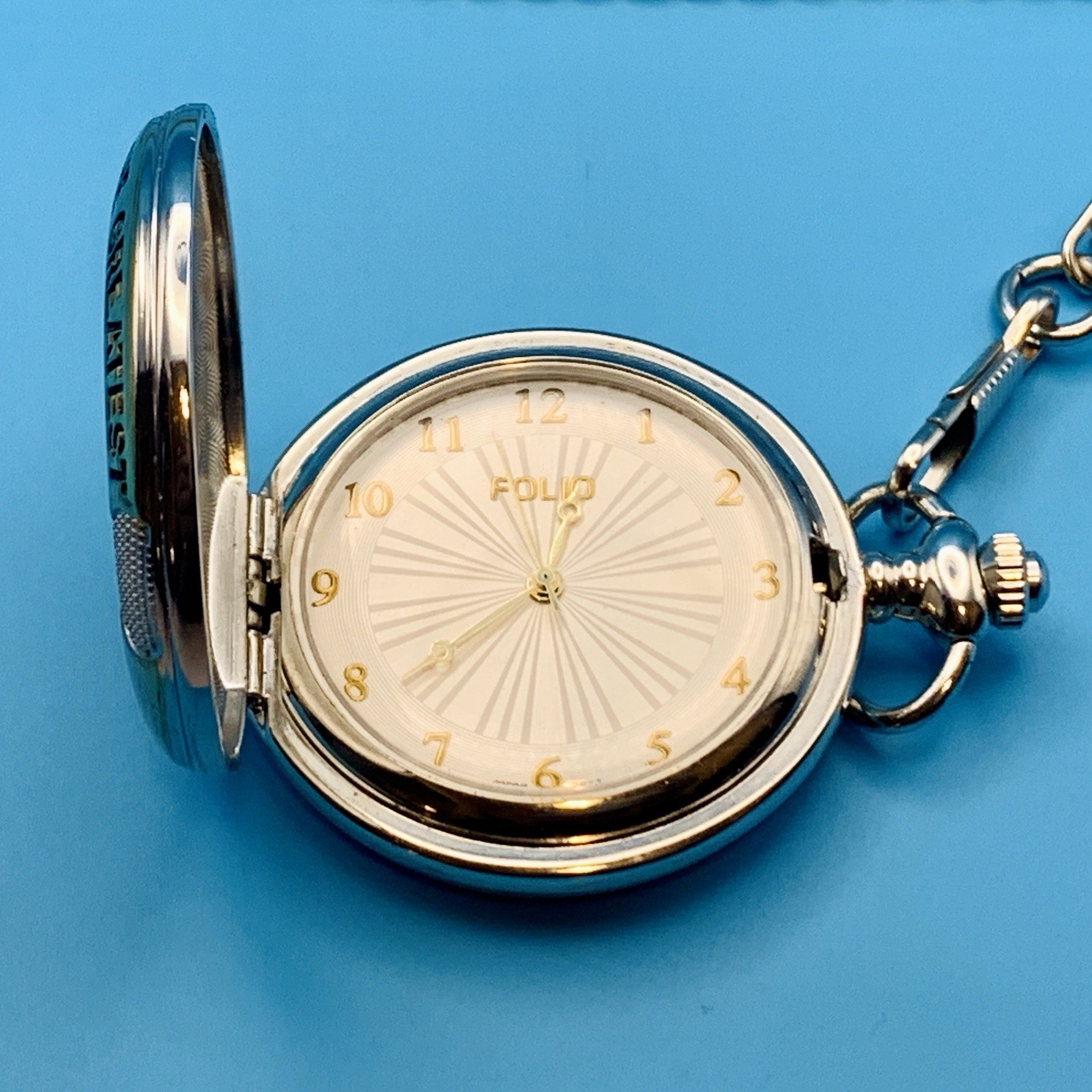FOLIO ‘The Greatest Dad’ Quartz Pocket Watch Father’s Day Chain Works New Batt