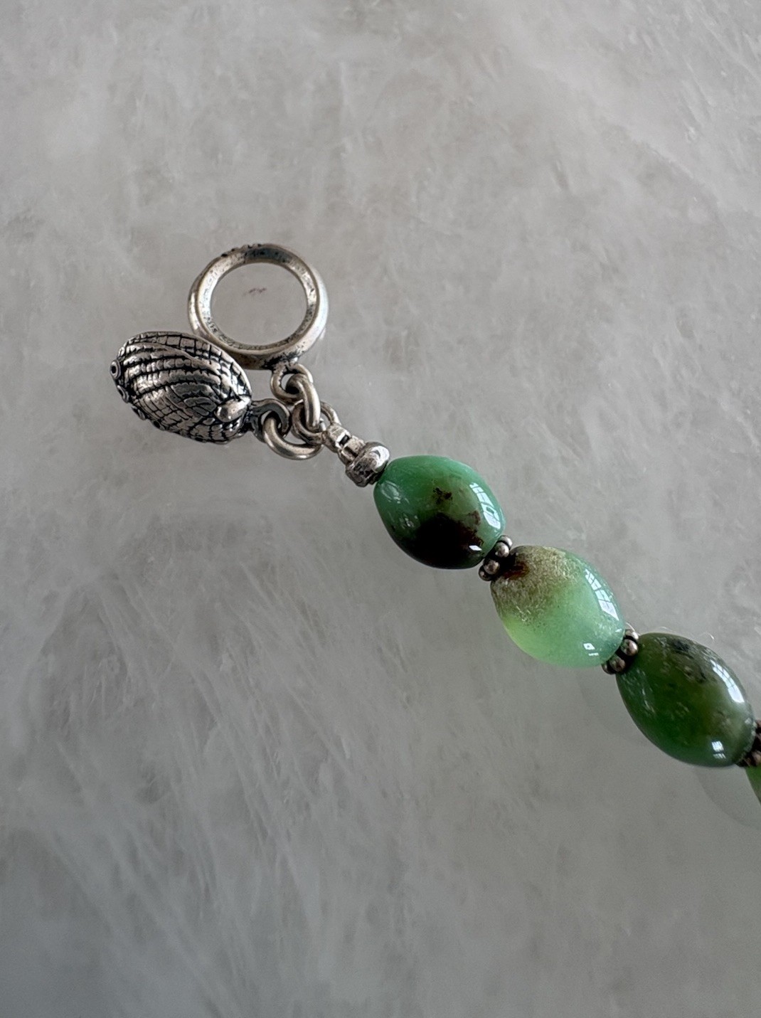 CHRYSOPRASE BEADED NECKLACE – Sterling Silver 925 – Artisan Shell Tag – NEW