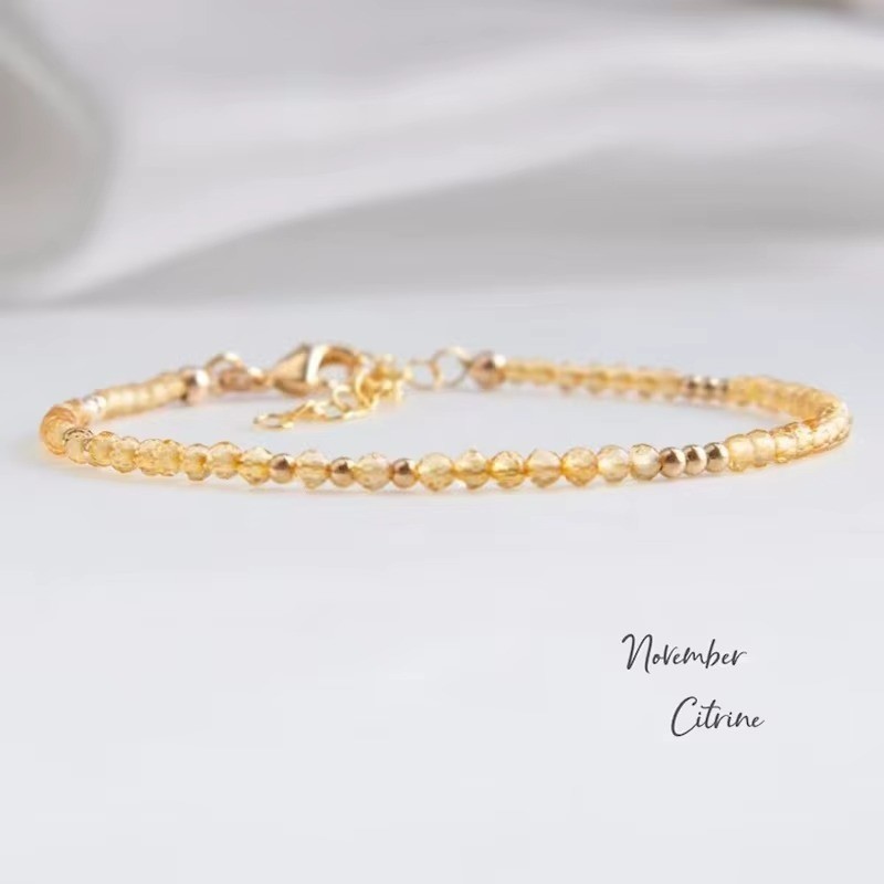 Natural Citrine Yellow Wealth Crystal Beads Dainty Healing Minimalist Bracelet