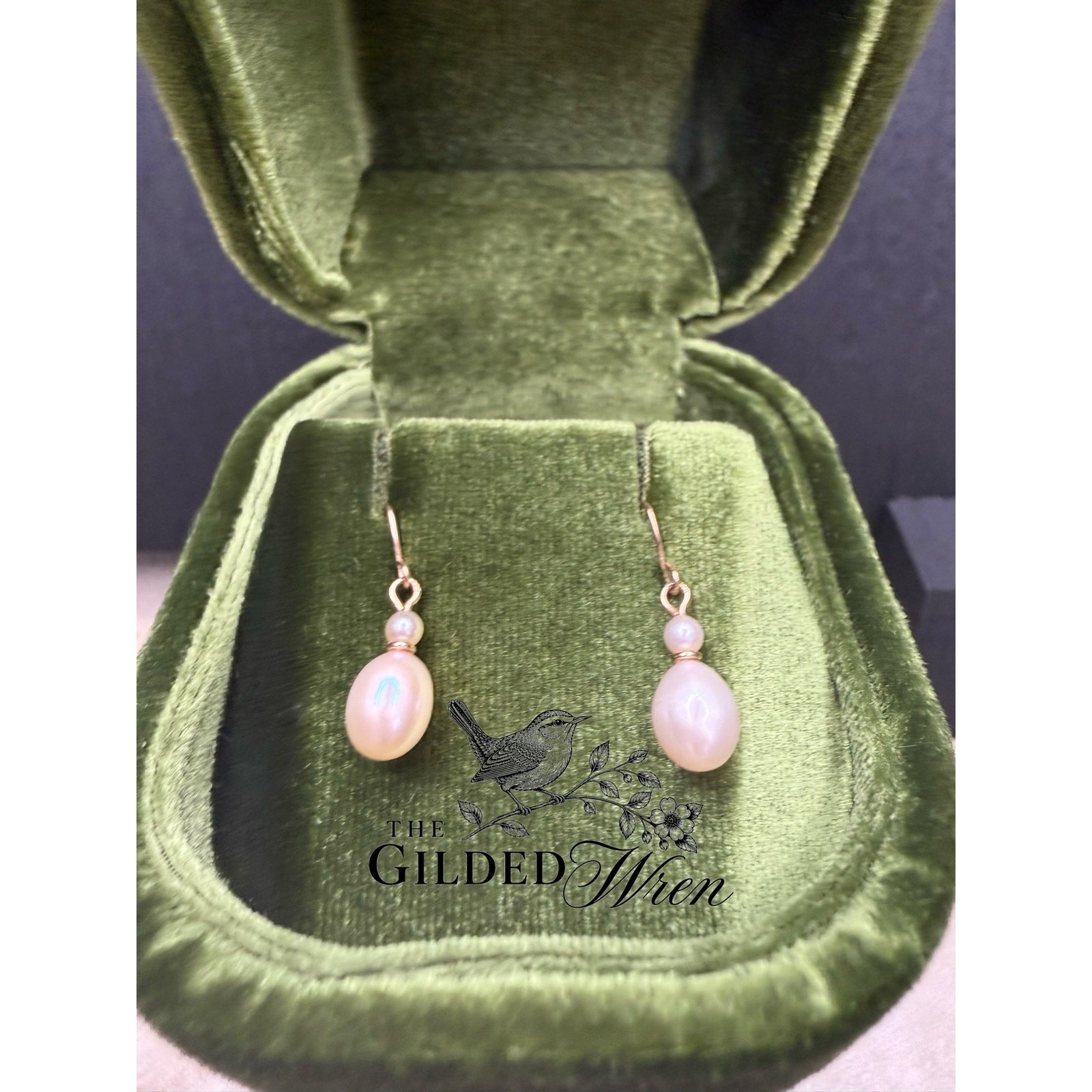 14K 585 Yellow Gold Pearl Drop Dangle Earrings 1.13g Estate Fine Jewelry