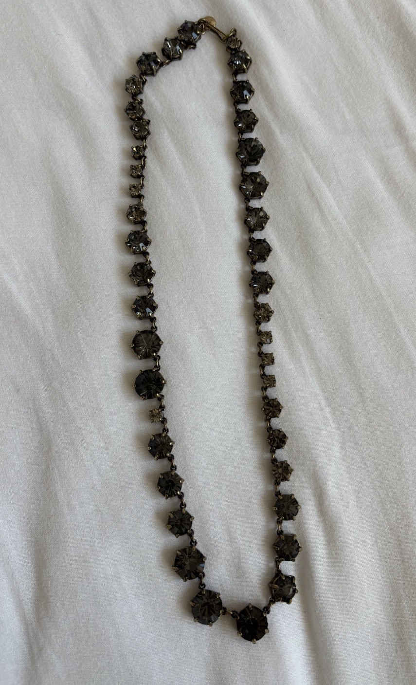 J. Crew Charcoal Gray Rhinestone Crystal Necklace Long Sparkle Jewel Bling