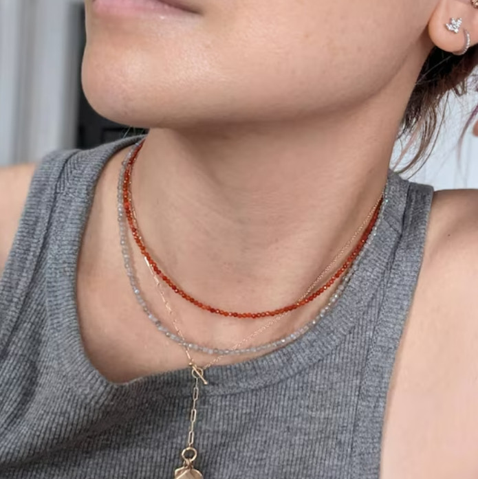 AA+ Grade Natural Carnelian Beaded Healing Dainty Women Crystal Necklace Choker