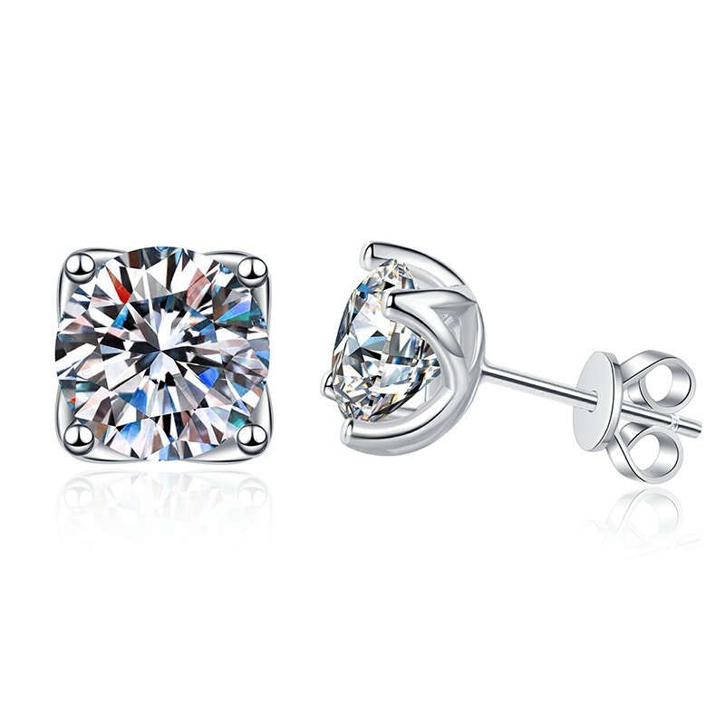 MEN 1CT Moissanite Crown Set 5mm Stud Earrings White Gold-Plated Silver