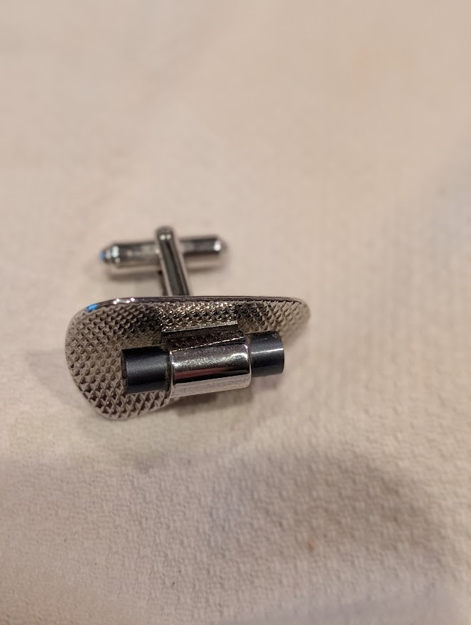 Vintage Speidel tie bar and cufflink set silver tone with gray stone
