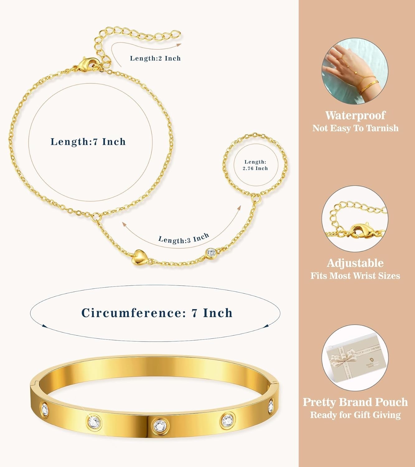 Gift-Ready 5 Piece Gold Bracelet Stack – Unique Jewelry Set for Every Occasion