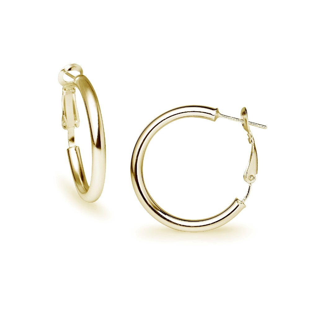 Round Clutchless 3x30mm Hoop Earrings in Polished Yellow Gold Plated 925 Silver