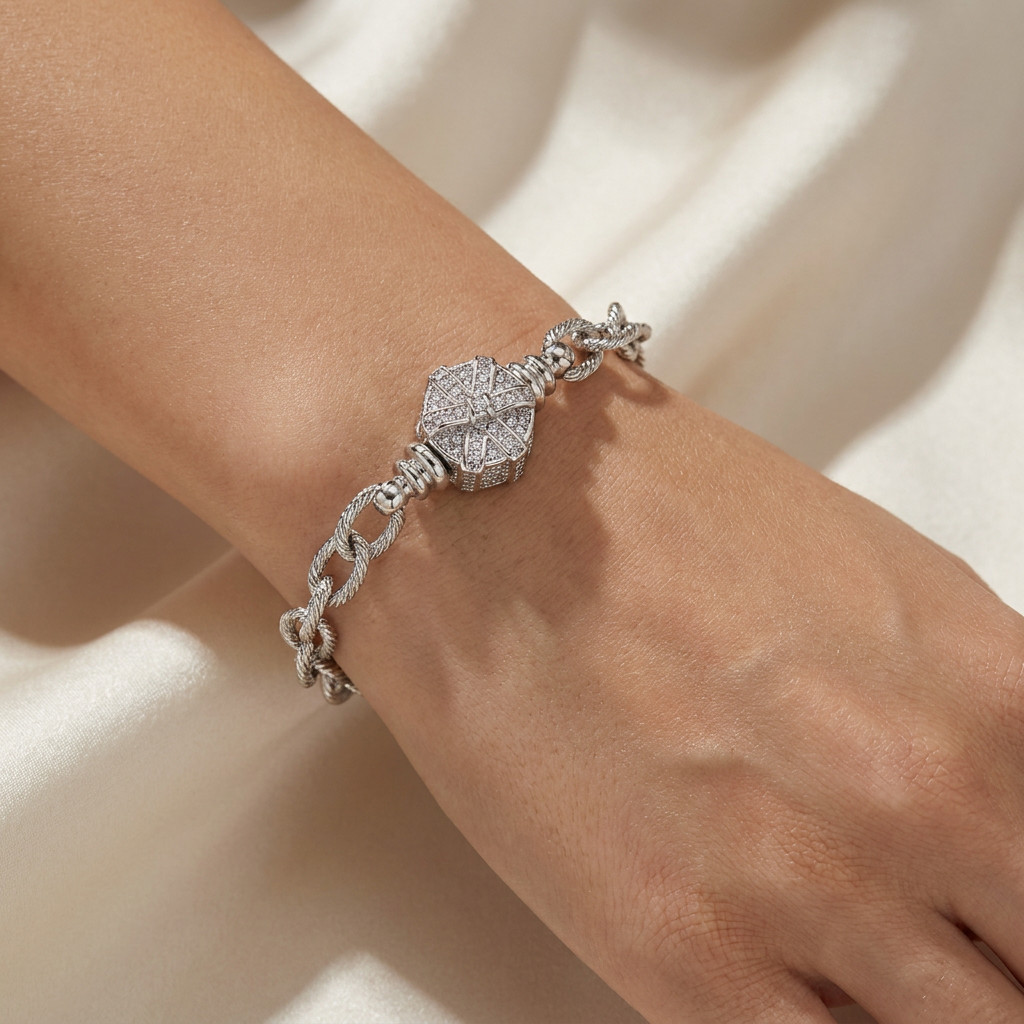 Textured Chain Bracelet for European Charms, Dangles & Lockets