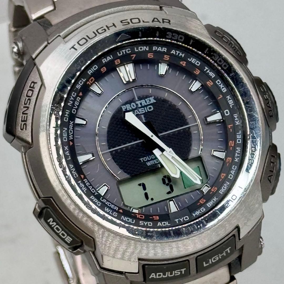 Excellent Condition PROTREK PRW 5100T Radio Solar Metal Band Silver