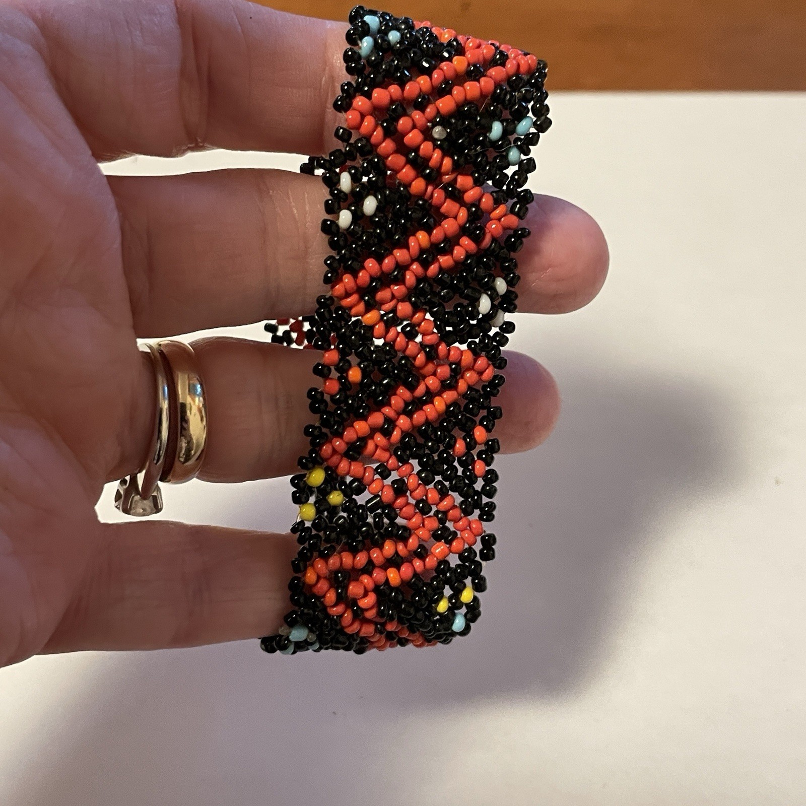 Handmade SW Native style Beaded Cuff Bracelet Multicolor Artisan Vintage, 7”