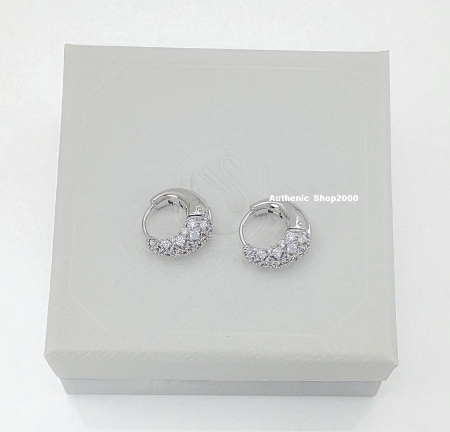 New 100% Authentic SWAROVSKI Rhodium White Pave Sublima Hoops Earrings 5732282