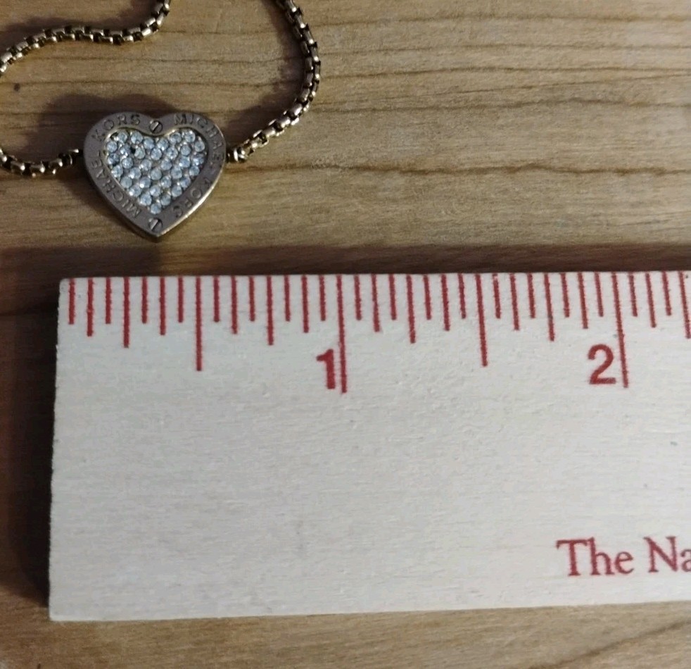 MICHAEL KORS Warm Golden Tone Pave HEART Signed Adjustable Slider Bracelet!