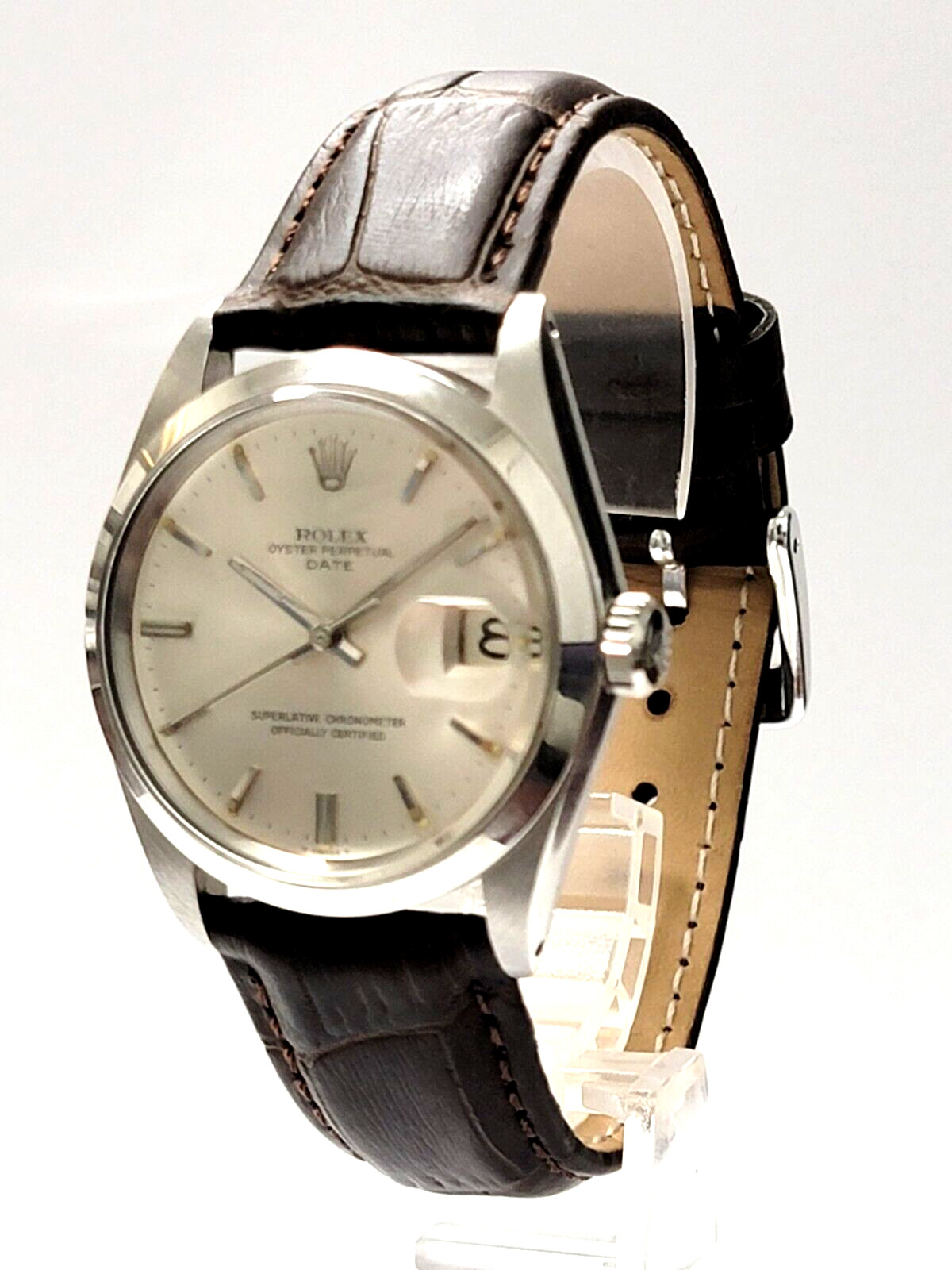 Mens VINTAGE Rolex Oyster Perpetual Date Stainless Steel Silver Dial 34mm Watch