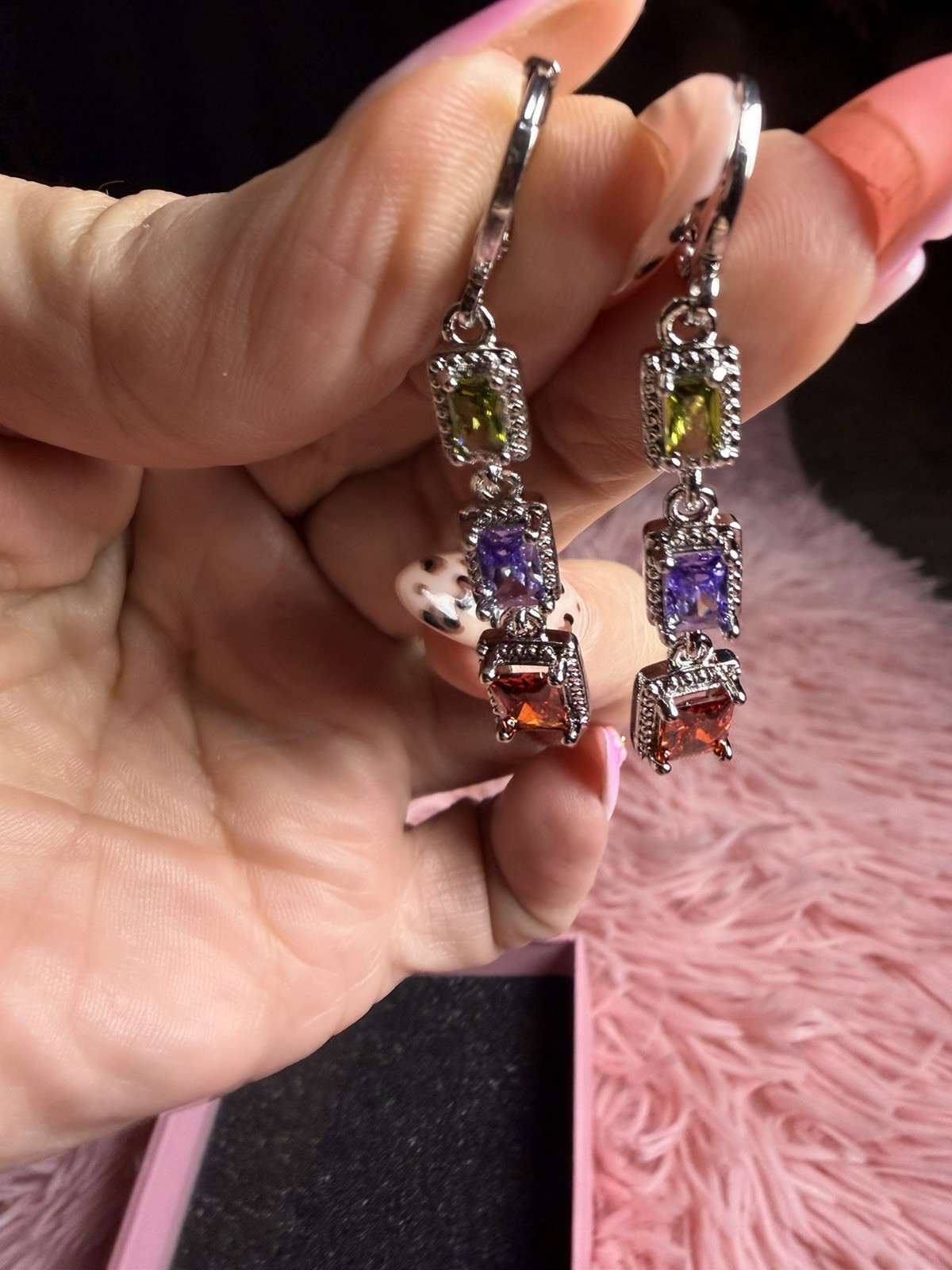 18K White Gold Filled AAA CZ Multicolor Drop Earrings