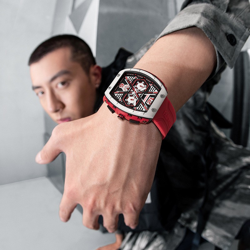 Men’s multi-functional cool three eye shaking sonic explosive casual quartz wris
