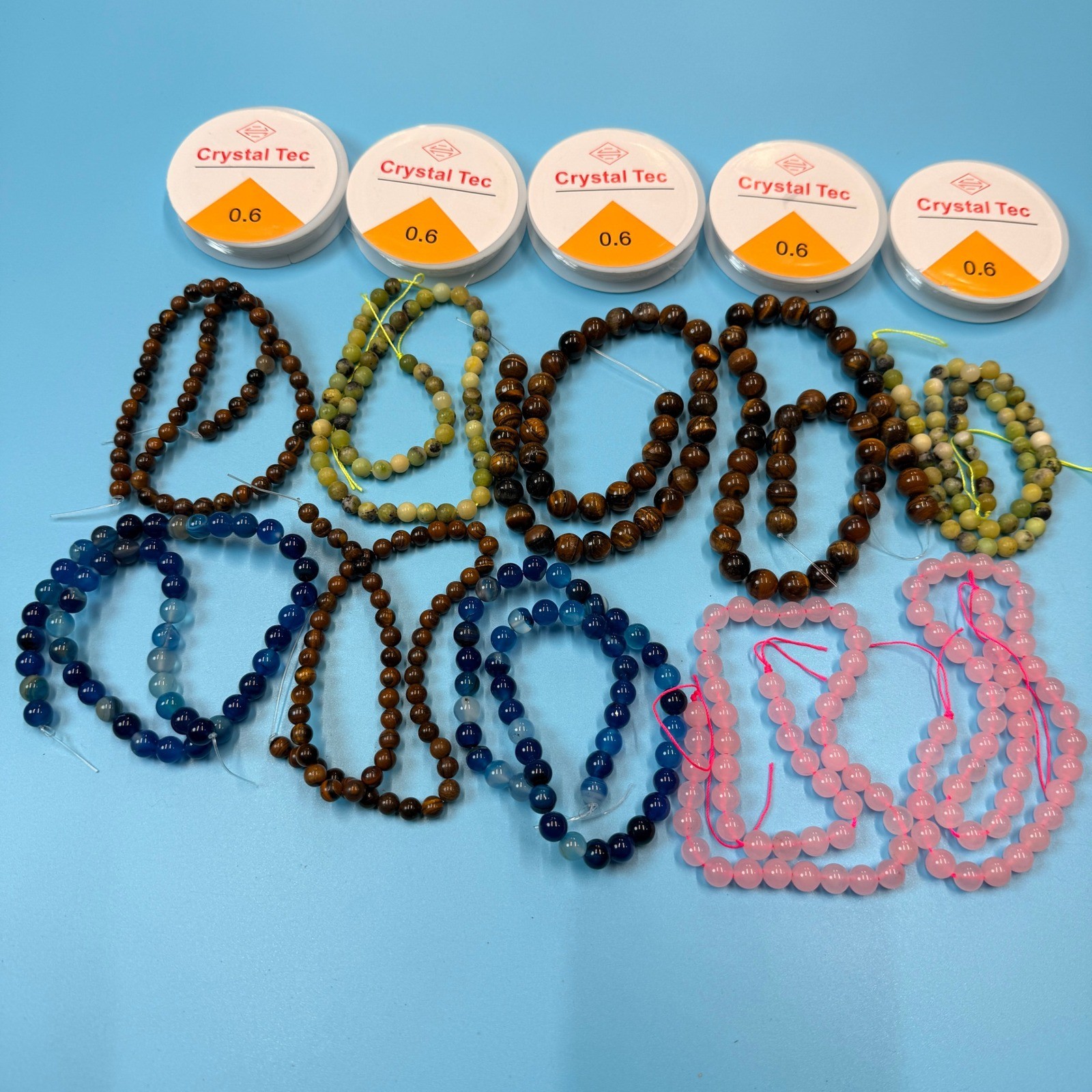 Set of 10 Natural Gemstone Round Beads Strands 15″ Sizes 6,8,10 mm №B43