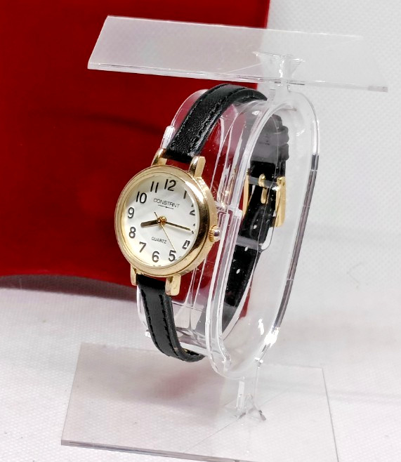 CONSTANT Women’s Gold Tone Black Leather Strap Quartz Watch – Working