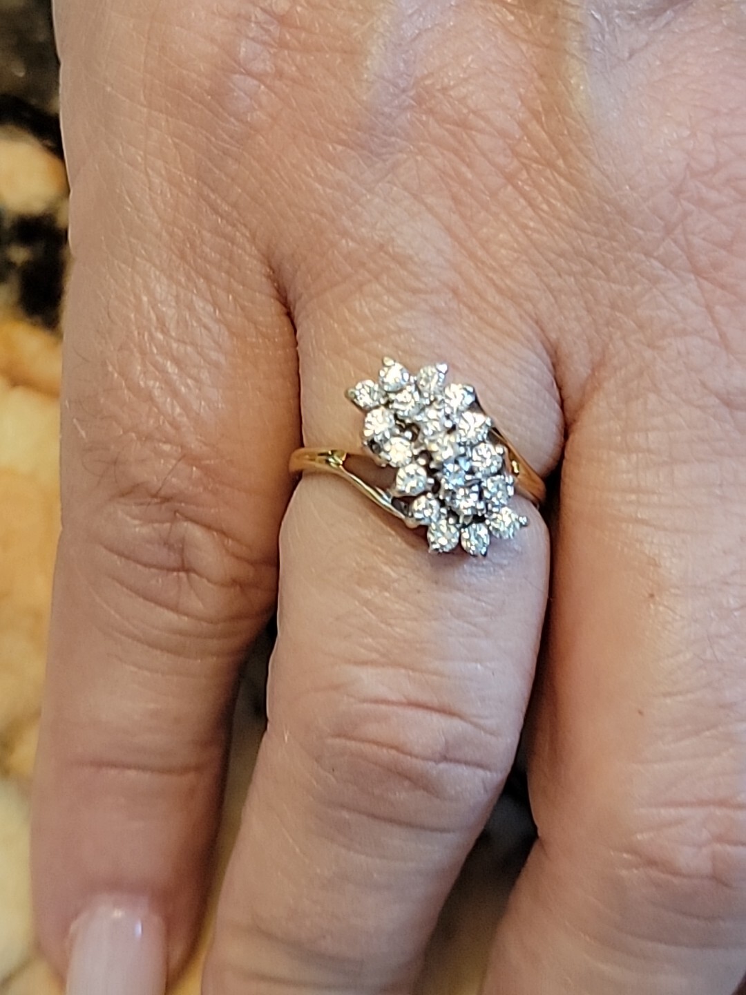 Diamond Waterfall Cluster Cocktail Ring 4.40 Grams 14k Gold .50 In Diamonds