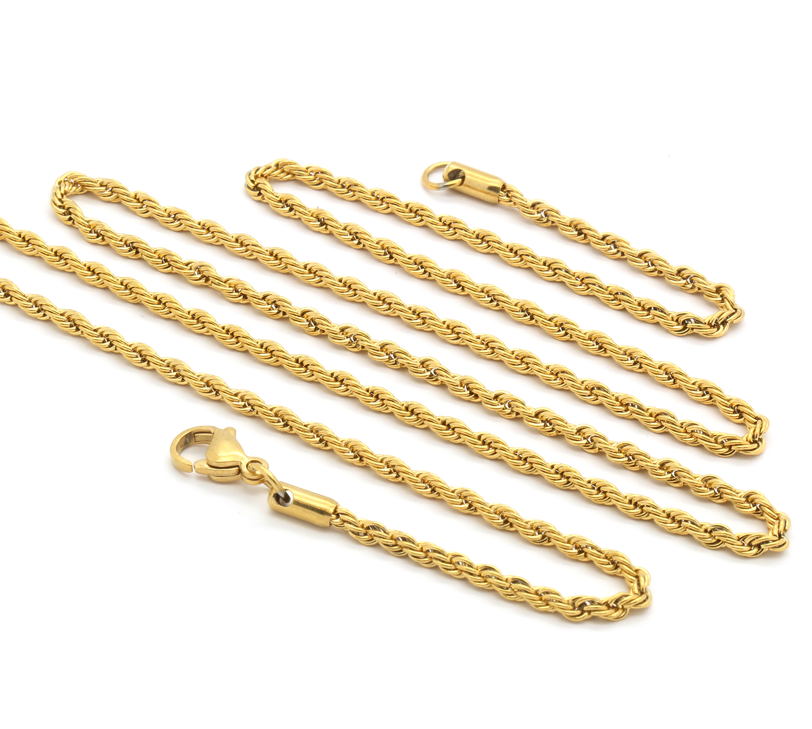 24K Gold Plated Stainless Steel Men Lady French Rope Chain Necklace 2-5mm 20-30″