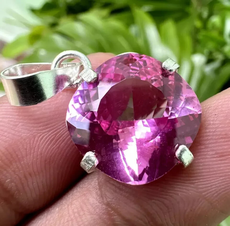 Natural 30 Ct Pink Sapphire Cushion Cut 925 Solid Silver Pendant Gemstone