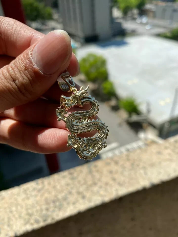 2 Ct Round Cut VVS1 Diamond Dragon Shape Pendant Men’s 14k Yellow Gold Finish