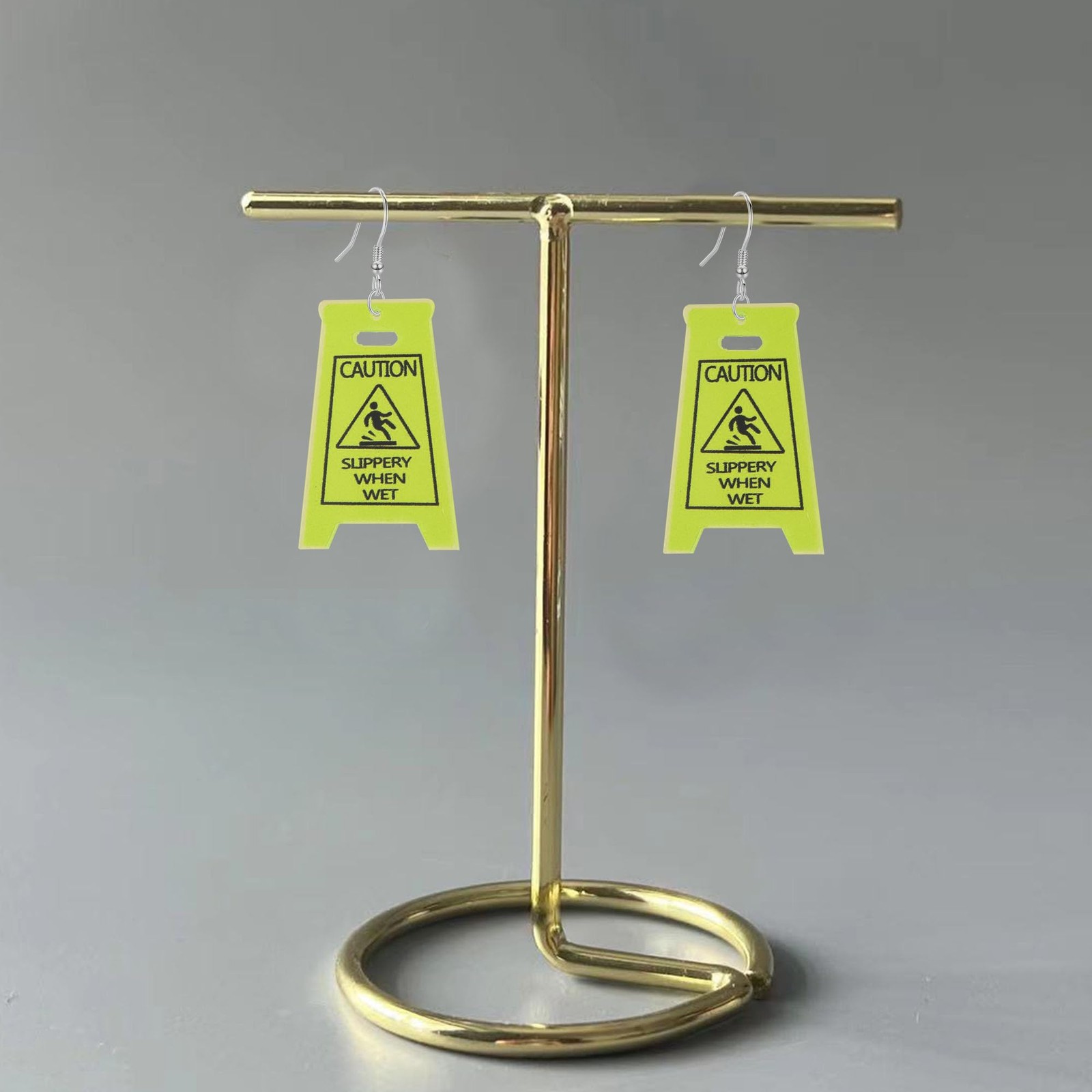 Funny Novelty Acrylic Caution Sign Earrings for Women Slippery When Wet Warni…