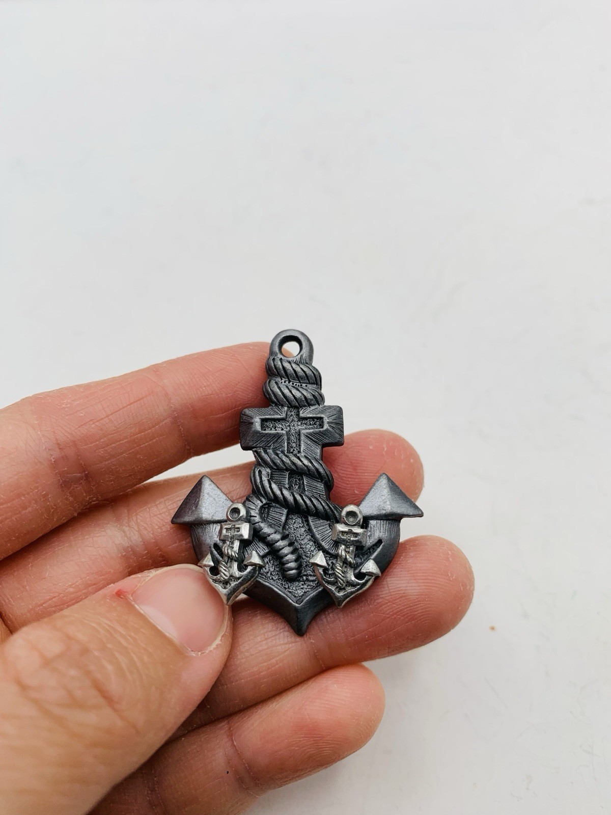 Vintage Anchor Brooch & Stud Earrings Set Nautical Military Pewter Maritime