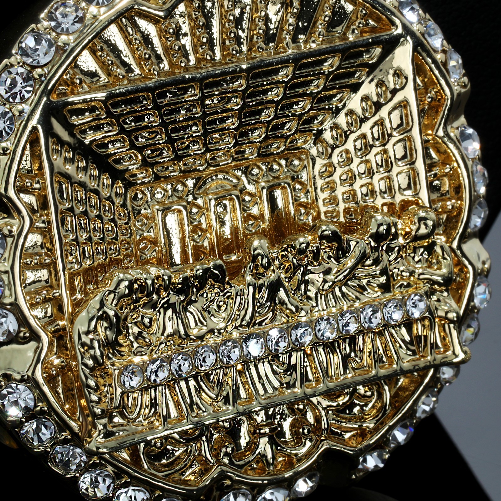 XL Last Supper Pendant Cubic Zirconia Iced Cuban Necklace Chain 14k Gold Plated
