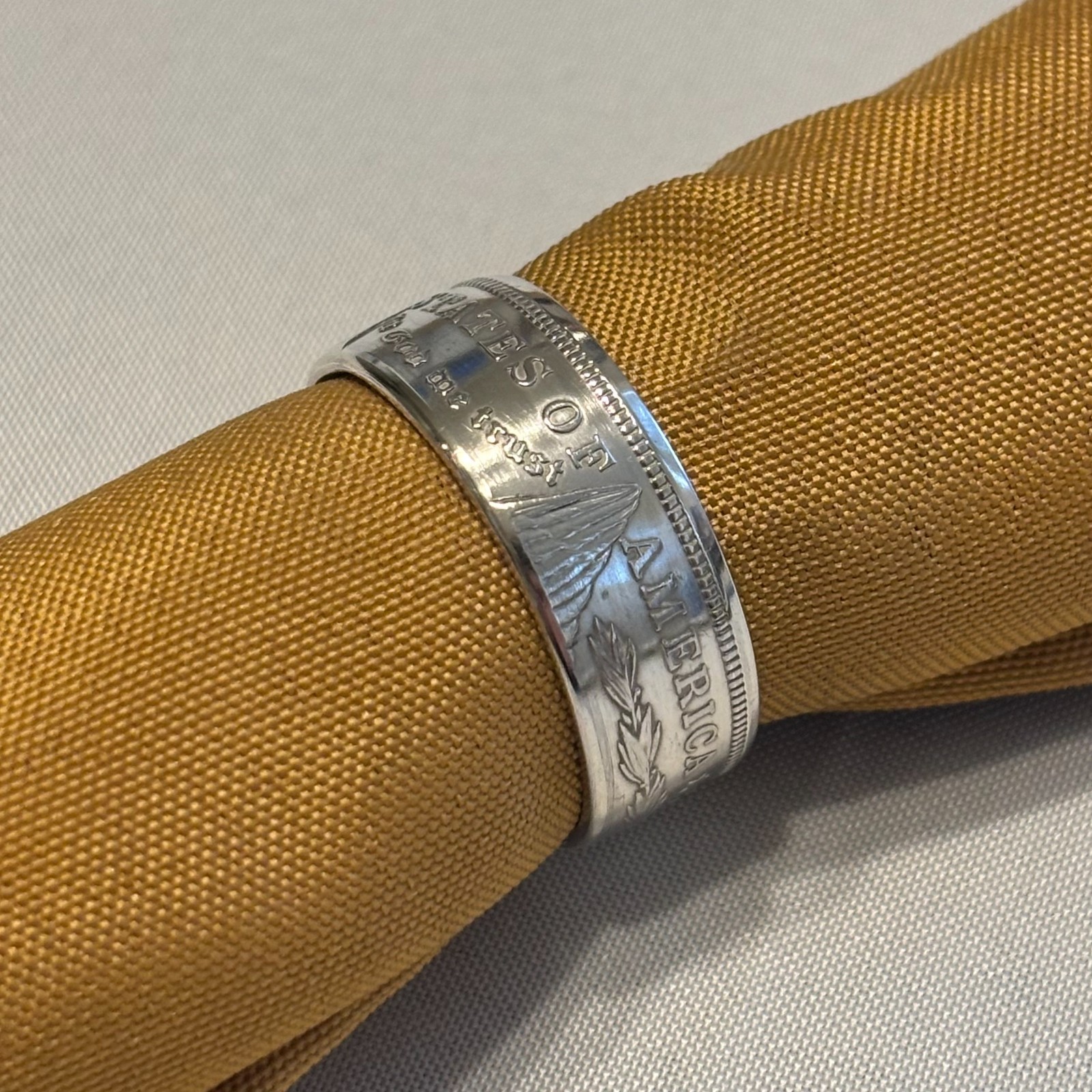 EXCLUSIVE NAPKIN RING made from a 90% SILVER Morgan Dollar COIN USA Handmade