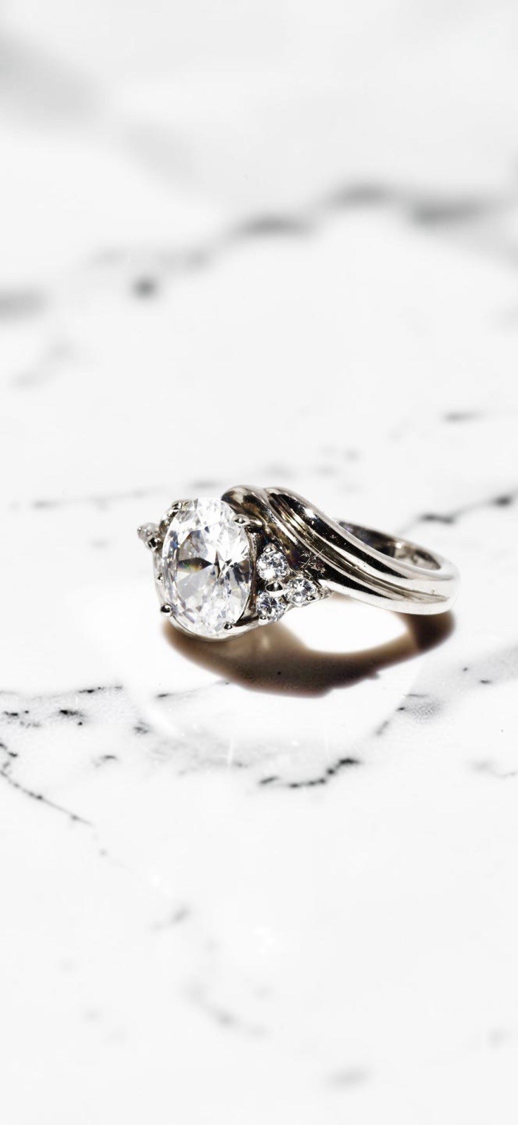 925 Sterling Silver Oval CZ Bypass Ring 11.10mm 2.80ctw Diamond Look Size 7.25