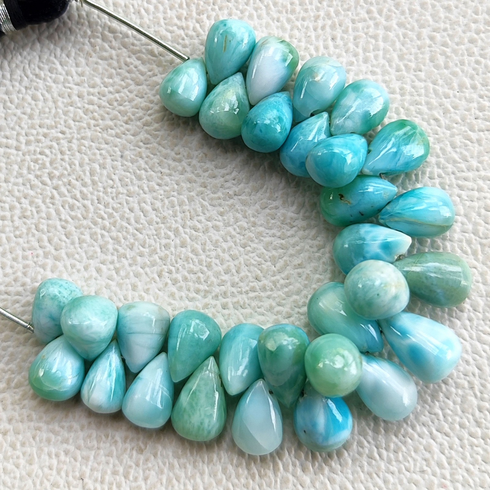 Dominican Republic Larimar Drop Beads 4″ Strand Smooth Gemstones 9x6mm-10x7mm
