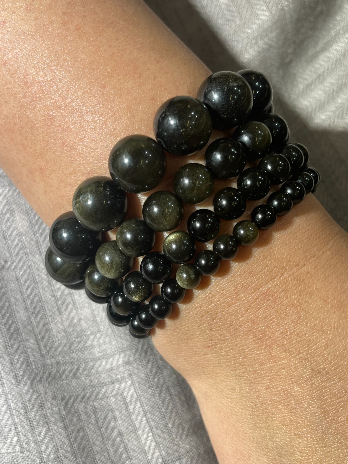 Obsidian Gold Bracelet 6-14mm Gemstone Healing Stone Natural Stone Esoteric Chakra