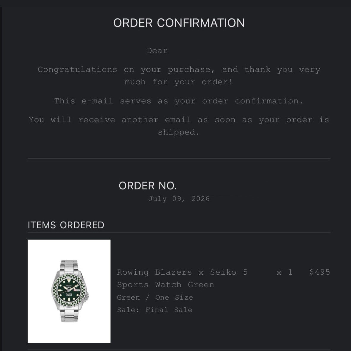 PRESALE Rowing Blazers x Seiko 5 Sports Watch Green 38mm