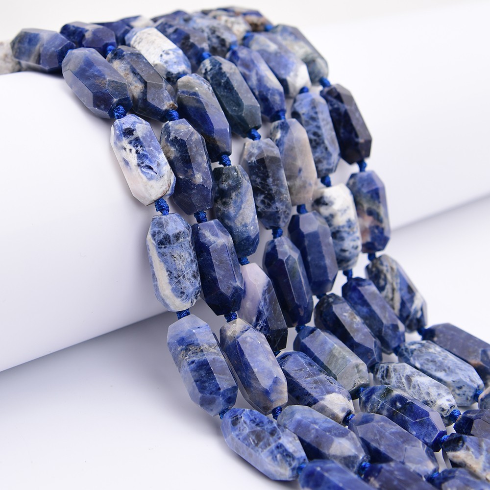 Big 15x30mm Natural Blue Sodalite Stone Cutting Sharp Shaped Nugget Loose Beads