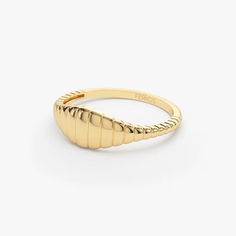 Gold Pinky Ring14k Solid Gold Minimalist Wave Signet Ring Dainty Signet Ring