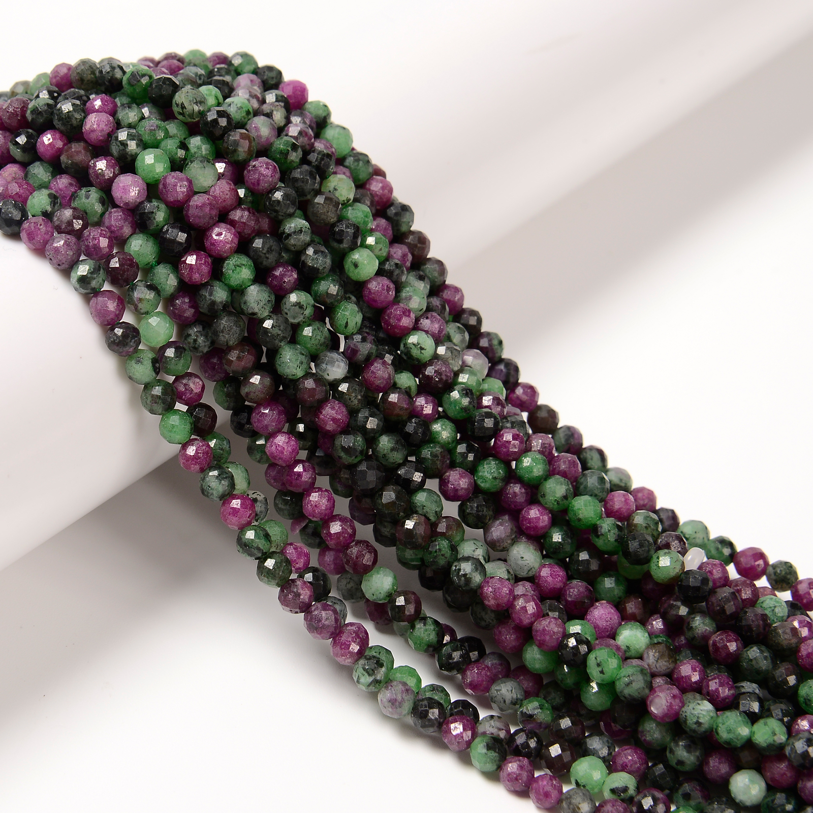 Natural AA Ruby Zoisite Faceted Round Beads Size 4mm 15.5″ Strand
