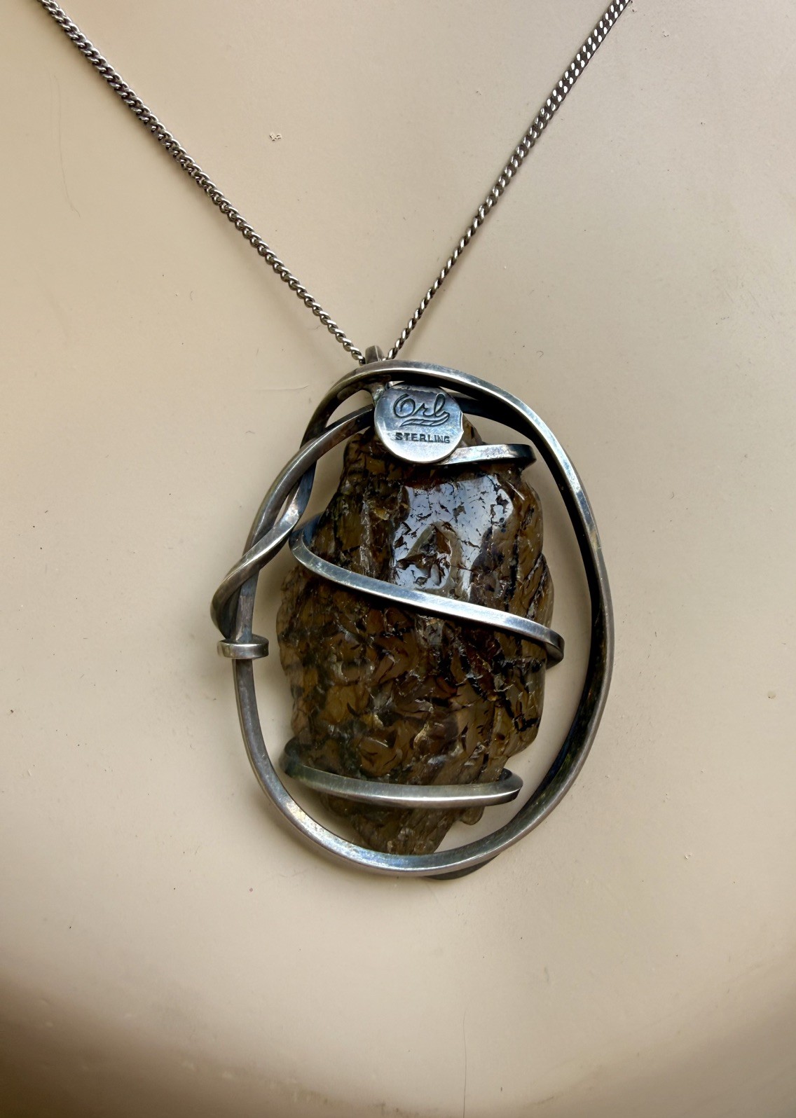 Signed Orb (Otto R. Bade) Sterling Pendant Modernist MCM with Chain