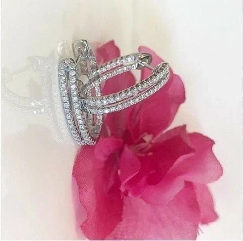 Cluster Hoop Clip On Earring In 1Ct Round Simulated Diamond14K White Gold Plated