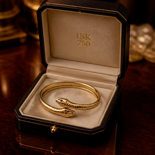 750 Gold Snake Bangle 18ct Expressive 18.7 Grams 4 Small Rubies