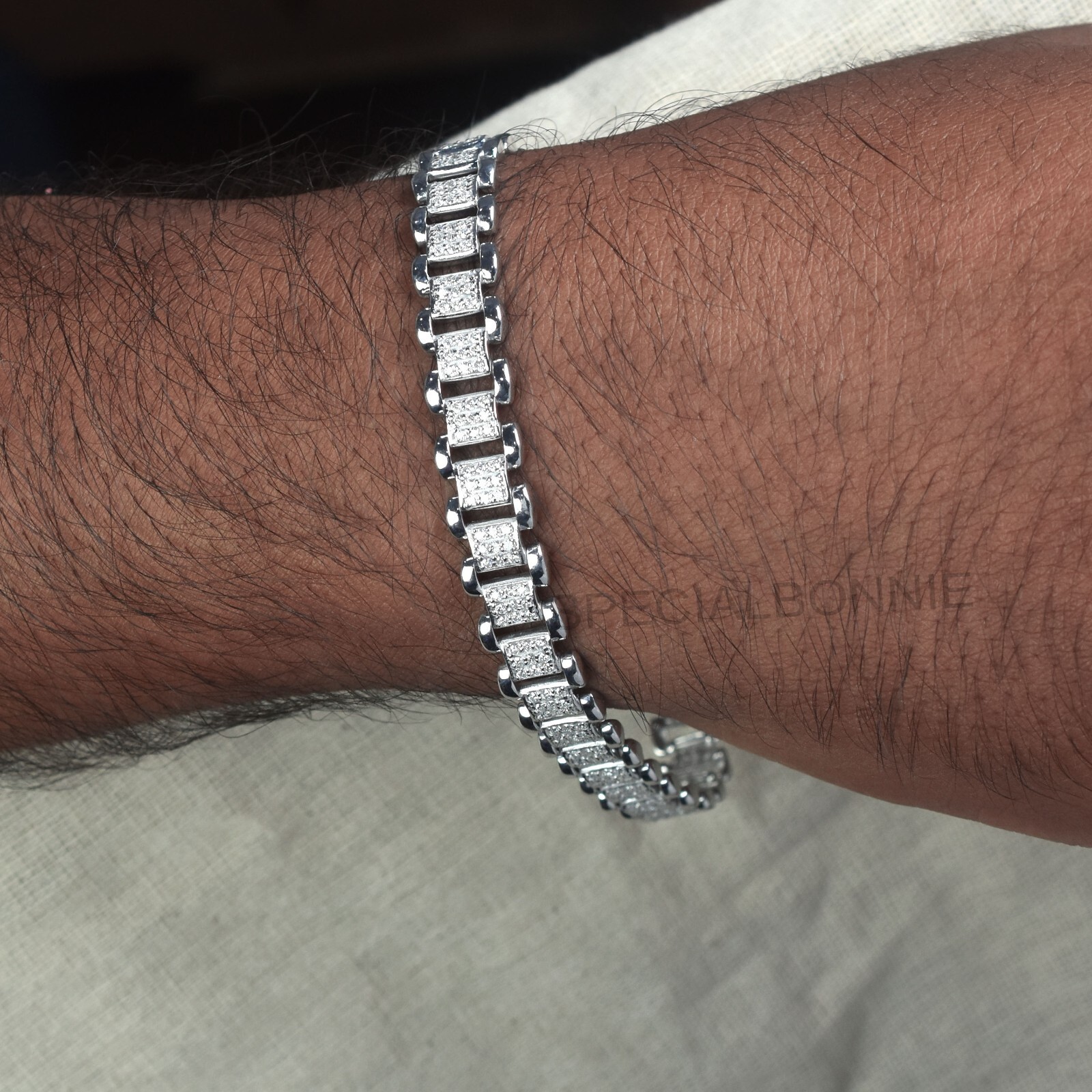 Certified 3Ct Diamonds Men’s Link Bracelet in 925 Silver, Great luster & Sparkle